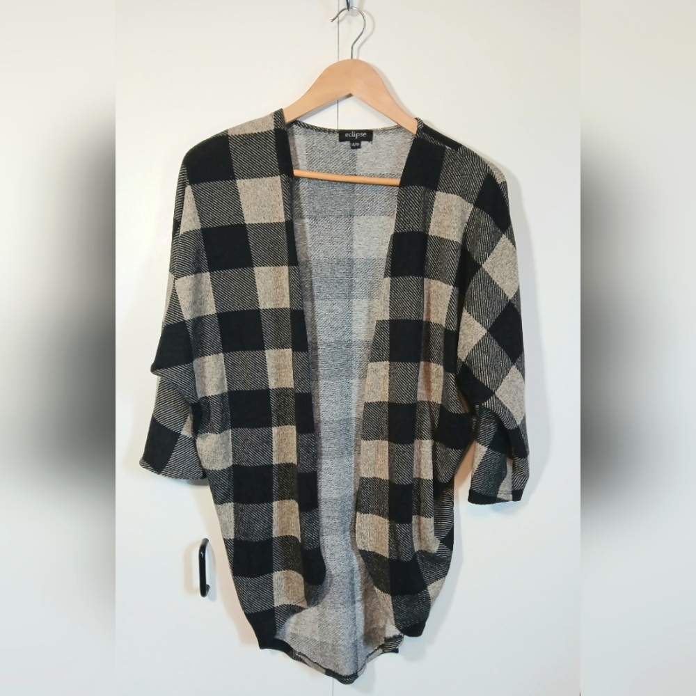 Eclipse Buffalo Plaid Open Front Cardigan XS Cozy Fall Layering